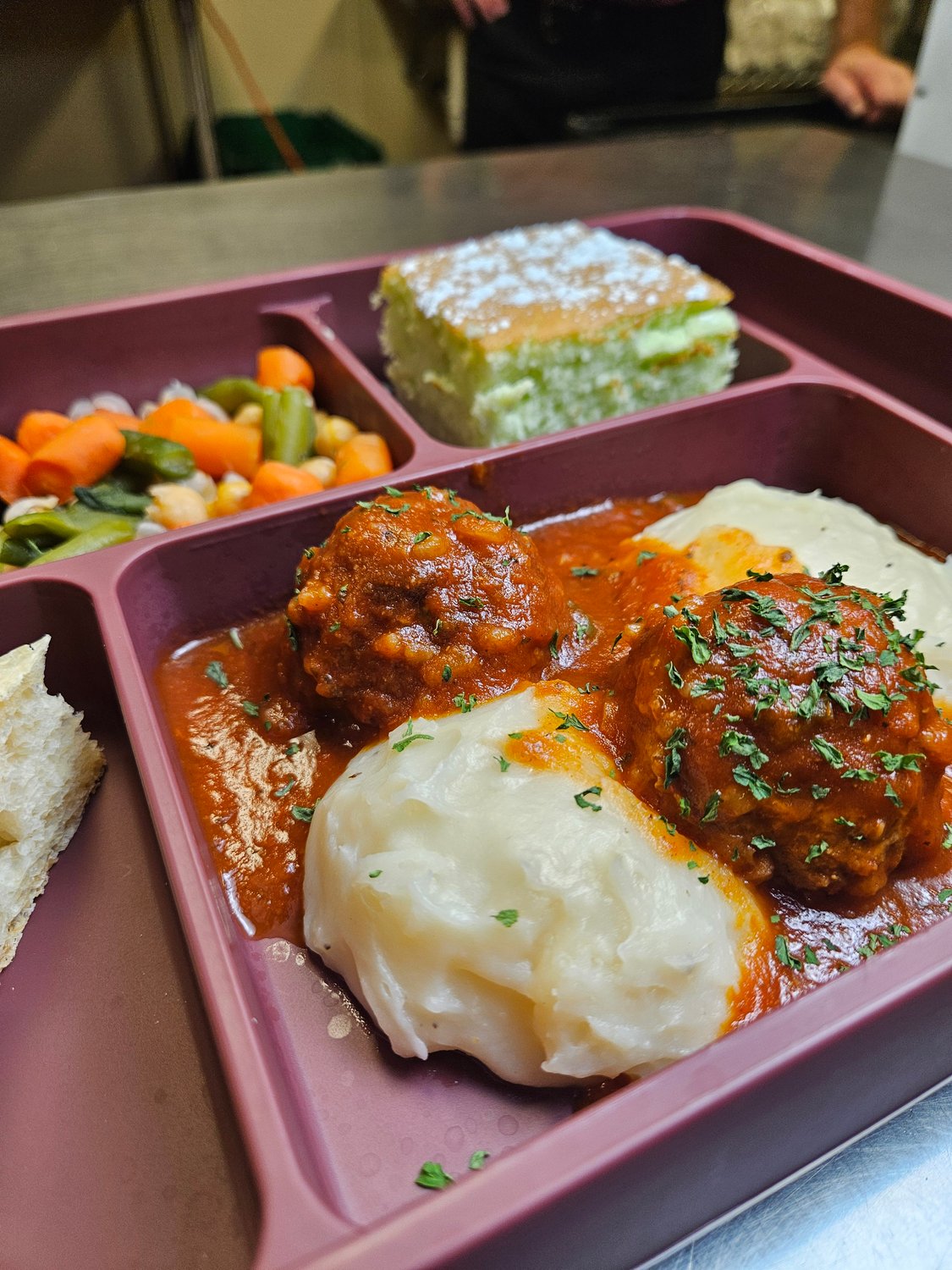 Meal Tray with Meatballs and Mashed Potatoes